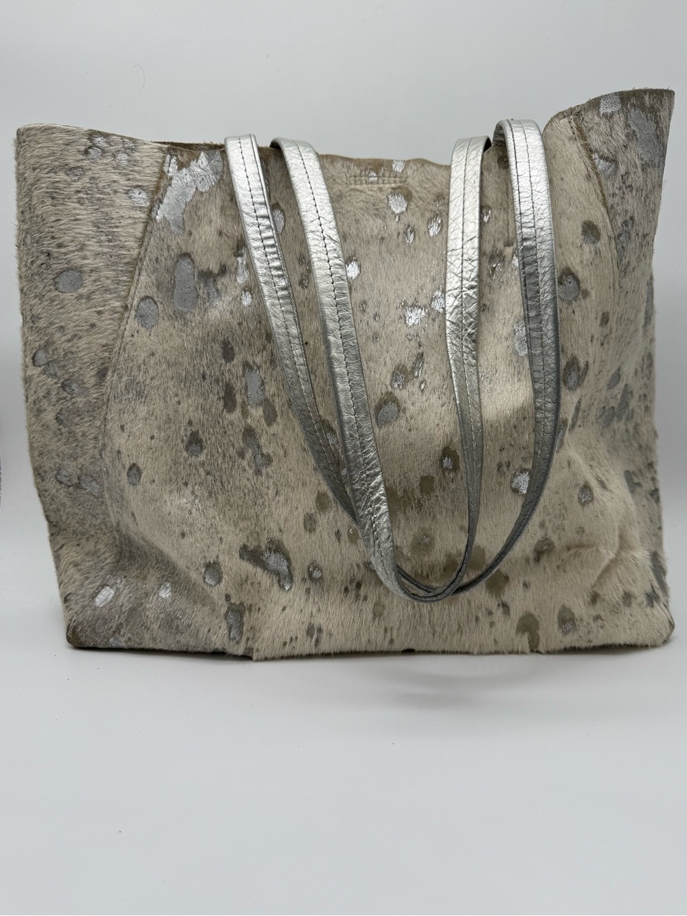 Streets Ahead Metallic Silver Cowhide Leather Oversized Tote